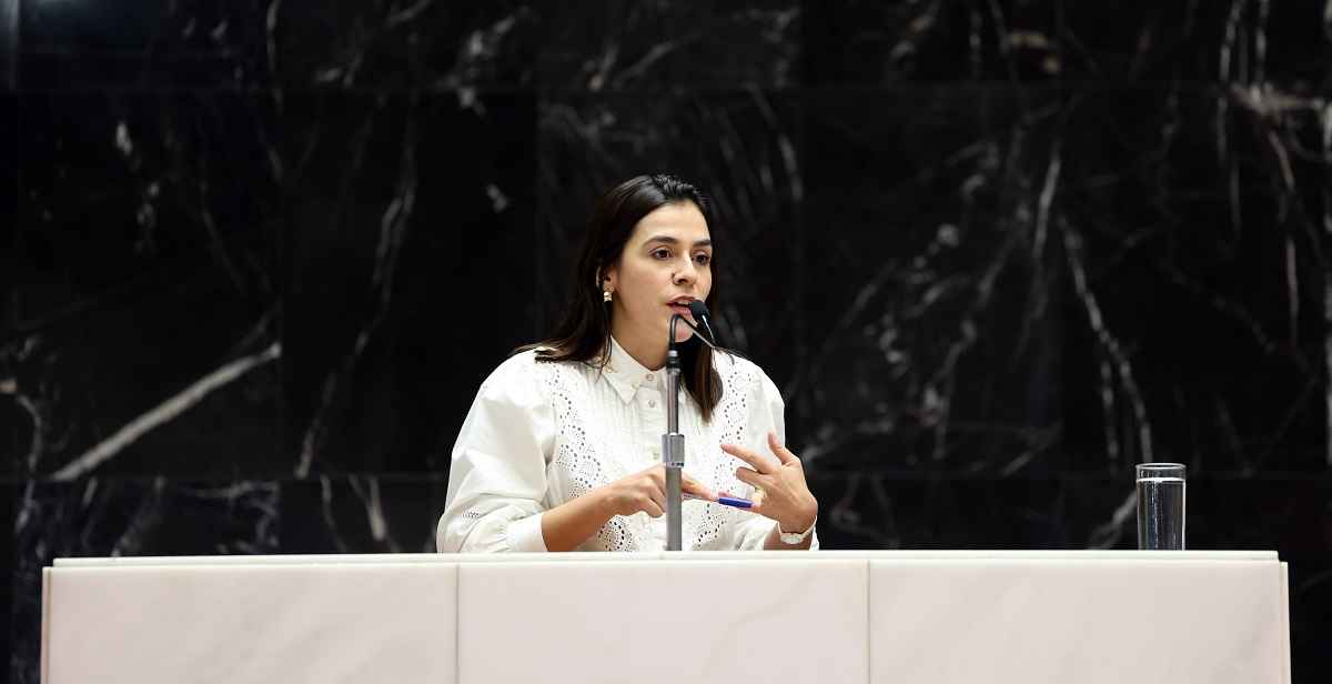 Deputada Lohanna (PV) discursa no plenário da Assembleia Legislativa de Minas Gerais durante audiência sobre servidores ambientais em greve.