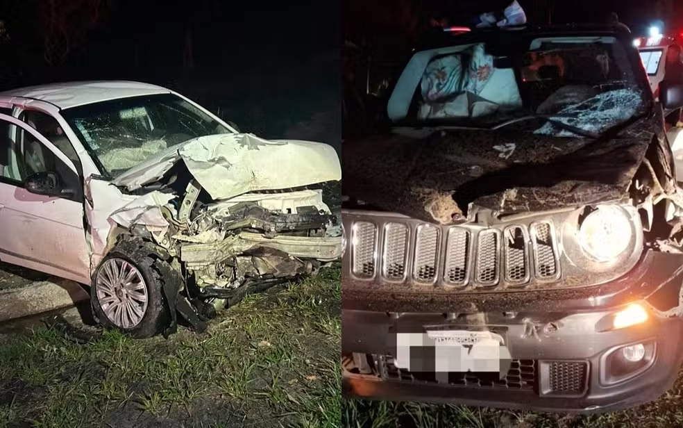 Imagem mostra dois veículos danificados após colisão grave no Sul de Minas.
