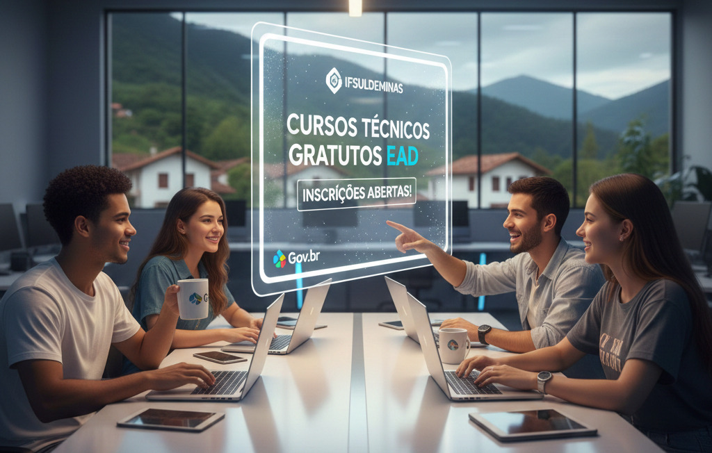 IFSULDEMINAS abre 1.900 vagas em cursos técnicos EaD Estudante acessando plataforma de ensino à distância em um computador, representando os cursos técnicos gratuitos no IFSULDEMINAS